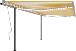 vidaXL - Luifel - handmatig - uittrekbaar - met - LED - 4x3,5 - m - geel - en - wit