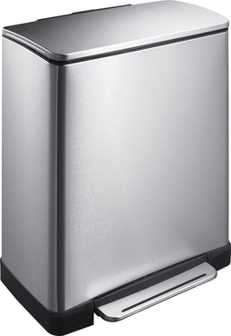 EKO - E-Cube recycling pedaalemmer 28+18 liter - Stainless steel Plastic - mat RVS - Prullenbak