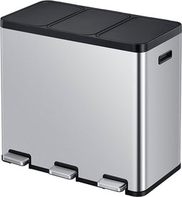 EKO - Essential 1 Recycler pedaalemmer 20+20+20 liter - Stainless Steel Plastic - mat RVS