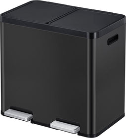 EKO - Essential 1 Recycler pedaalemmer 22+22 liter - Stainless Steel Plastic - zwart - Prullenbak