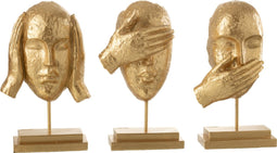 J-Line Figuur Horen/Zien/Zwijgen Poly Goud Assortiment Van 3