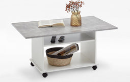 FMD - Salontafel - met - wieltjes - betongrijs - en - wit
