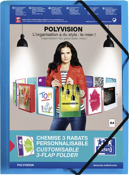 Elastomap Oxford Polyvision A4 met insteektas 3 kleppen PP blauw - 12 stuks