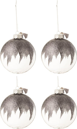 J-Line kerstbal Glitter Mini - glas - transparant/grijs - medium