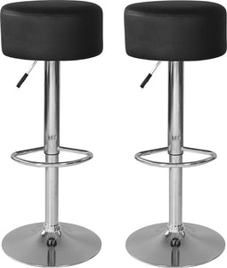 Elegante Barkrukken met Zwarte Zitting en Verstelbare Hoogte - Keukenstoel - Set van 2