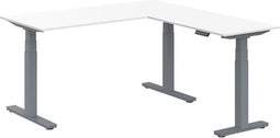 Elektrisch verstelbare zit-sta hoek opstelling Teez breed 180CM diep 160CM bladkleur Licht Eiken framekleur Aluminium (RAL9006) | NEN-EN527|TÜV Rheinland | Links