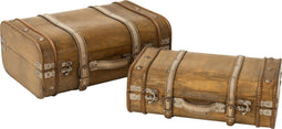 J-Line set van 2 Koffers Afgerond - hout - beige