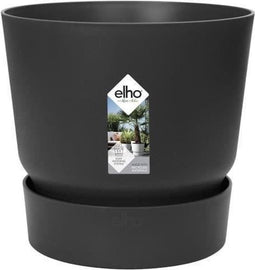 Elho Greenville Rond 30 - Grote Bloempot voor Buiten met Waterreservoir - 100% Gerecycled Plastic - Ø 29.5 x H 27.8 cm - Living black