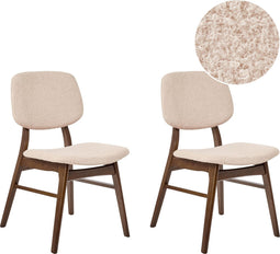 ELLA - Eetkamerstoel set van 2 - Lichtbeige - Donker hout/Bouclé