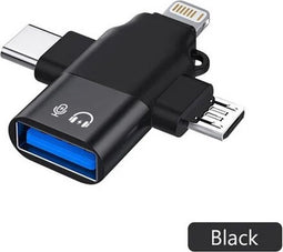Elough 3 In 1 - Usb3.0 - Data Reader / Transfer Micro/Type C/Bliksem Converter Voor Usb Disk Mouse - Smart Cardreader Voor Iphone Samsung Tablet Ipad - Zwart