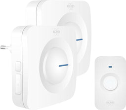 ELRO DB3000 Draadloze Deurbel Set – met 1x Ontvanger op batterij + 1x Plug-in Ontvanger - Bereik 300 meter - IP65 Waterdicht - 64 Melodieën - Wit