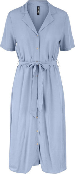 Pieces PCOLIVIA - Dames Jurk - Knoopjes en Riem - Lichtblauw