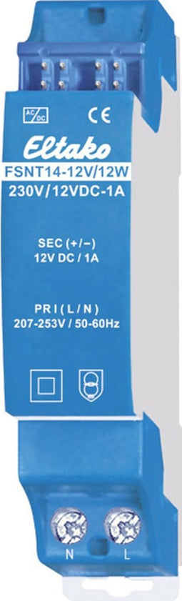 Eltako FSNT14-12V/12W DIN-rail netvoeding 1 A 12 W Aantal uitgangen: 1 x Inhoud: 1 stuk(s)