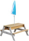 AXI Nick Zand & Water Picknicktafel in Bruin/Wit voor kinderen - Met in hoogte verstelbare Parasol in Blauw/Wit - Multifunctionele Picknick tafel van FSC hout - Picknick tafel voor kinderen van hout
