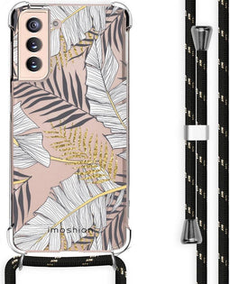 iMoshion Hoesje Geschikt voor Samsung Galaxy S21 Hoesje Met Koord - iMoshion Design Hoesje met Koord - Wit / Zwart / Transparant / Goud / Glamour Botanic