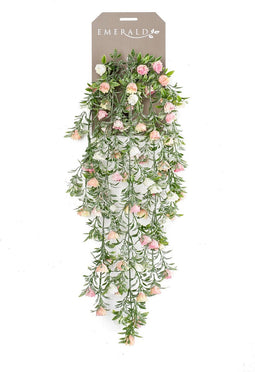 Emerald - Kunst Hangplant Roos Mini wit/roze 75cm - Kunstplanten voor binnen
