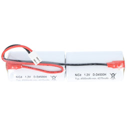 Emergency light battery NiCd 2.4V 4500mAh L1x2 Mono D with JST VHR-2 connector