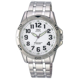 Q&Q Q576J204Y - Horloge - Analoog - Heren - Mannen - stalen band - Rond - Cijfers - Staal - Zilverkleurig - Wit