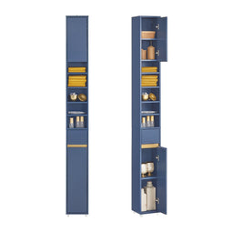 SoBuy Smalle Badkamerkast - Hoge Opbergkast 180 cm - 20 cm Breed - Donkerblauw