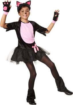 dressforfun Roos katje 158 - Verkleedkostuum kattenkostuum - Zwarte pluche met roze accenten