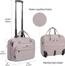 EMPSIGN Rolling Laptop Bag for Women - 15.6-Inch Briefcase with Wheels, Grey/Pink