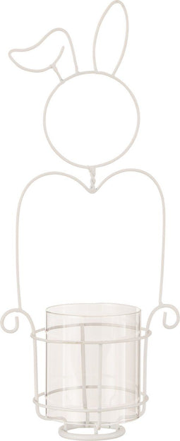 J-Line kaarshouder Konijn - metaal/glas - wit - small - paasdecoratie