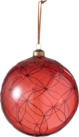 J-Line kerstbal Cirkel Glitter - glas - rood - extra large - 6 stuks