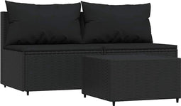 vidaXL - 3-delige - Loungeset - met - kussens - poly - rattan - zwart