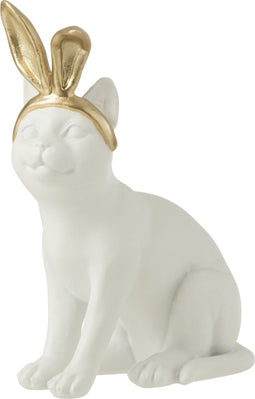 J-Line decoratie Kat Oor - polyresin - goud/wit - small