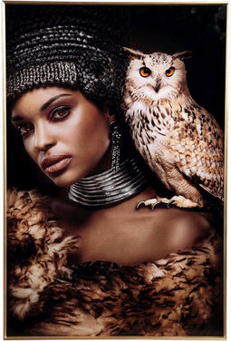 PTMD Melani Schilderij Uil - 80 x 3 x 120 cm - Glas - Goud