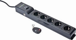 EnerGie Stekkerdoos overspanningsbeveiliging 16 A - 6 voudig - Stekkerdoos met USB 2x - Afstandsbediening - Verdeelstekker met randaarde - Verlengsnoer met stekkerdoos - Verlengkabel - EG-SP5-U6B-RM