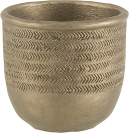 J-Line bloempot Chalet - cement - groen/goud - small - Ø 12 cm - 2 stuks