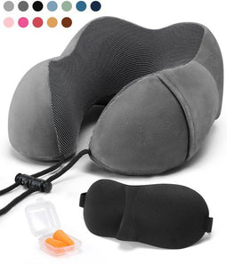 SKYCASES Travel Essentials - Nekkussen Set 3-delig - Ergonomisch Memory Foam - Luxe Oogmasker en Oordoppen - Apricot