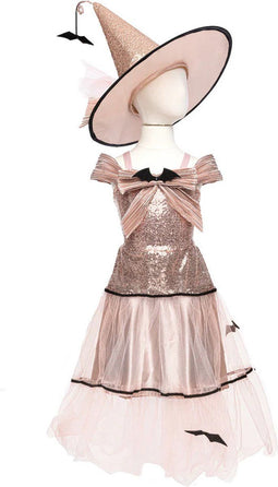 Great Pretenders Verkleedkledij Glam Witch - Heksenjurk met hoed - Roze - Maat 5-6 jaar