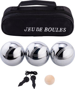 Engelhart Jeu de Boules Set - 3 Metalen Boules 74 mm 720 g - Zwarte Rits Tas - Inclusief But Meetlint Spelregels