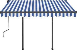 vidaXL - Luifel - handmatig - uittrekbaar - met - palen - 3,5x2,5 - m - blauw - en - wit