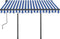 vidaXL - Luifel - handmatig - uittrekbaar - met - palen - 3,5x2,5 - m - blauw - en - wit