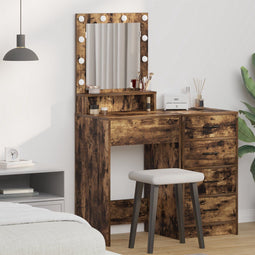 vidaXL - Make-up - Tafel - met - LED - Verlichting - - - Gerookt - Eiken - 50x41x135 - cm