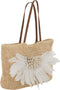 J-Line strandtas Met Schelpen/Veren - riet - naturel/wit