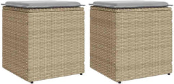 vidaXL - Tuinkrukken - met - kussens - 2 - st - 40x40x43 - cm - poly - rattan - beige