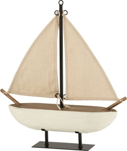 J-Line decoratie zeilboot - hout/jute - wit/bruin - small