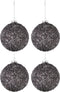 J-Line kerstbal Glitter - glas - antraciet grijs - medium - doos van 4