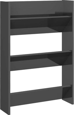vidaXL - Wandschoenenkast - 60x18x90 - cm - bewerkt - hout - hoogglans - grijs