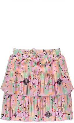 Nono - Meisjes Rok - Plissee met jungle leaves print - Maat 134/140