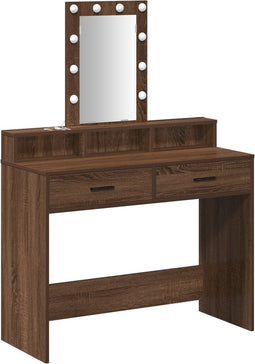 vidaXL - Bruine - Eiken - Kaptafel - met - LED - Verlichting, - 100x41x140 - cm