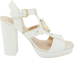 Liu Jo Hebe 15 - Dames Sandalen met Blokhak - Goudkleurige Accenten - Wit - Maat 39