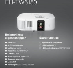 Epson EH-TW6150 - 4K 3LCD Beamer - 2800 Lumen