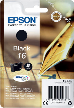 Epson inktcartridge 16, 175 pagina's, OEM C13T16214012, zwart 10 stuks