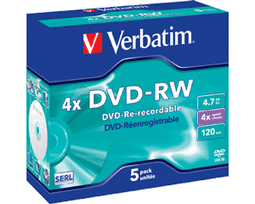 Verbatim DVD-RW 4.7GB - Herschrijfbare schijf 4x - Matt Silver (5-pack)