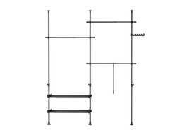 SoBuy Telescopische Vloerhanger - Verstelbare Open Garderobe - 3 Stangen 2 Planken - Zwart